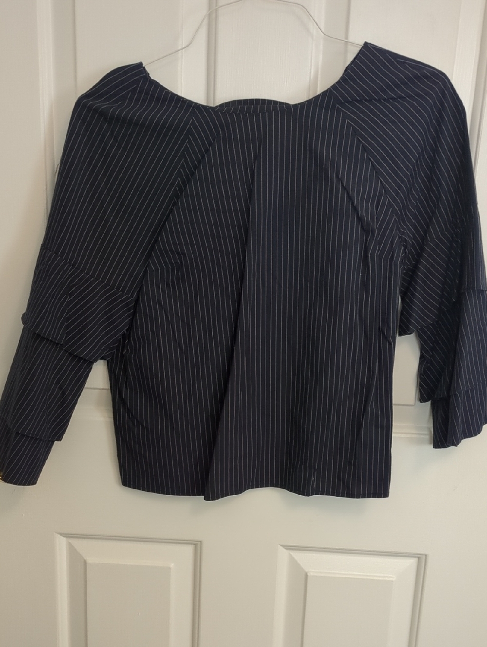 a new day Navy and White Pinstripe Puff Sleeve Blouse